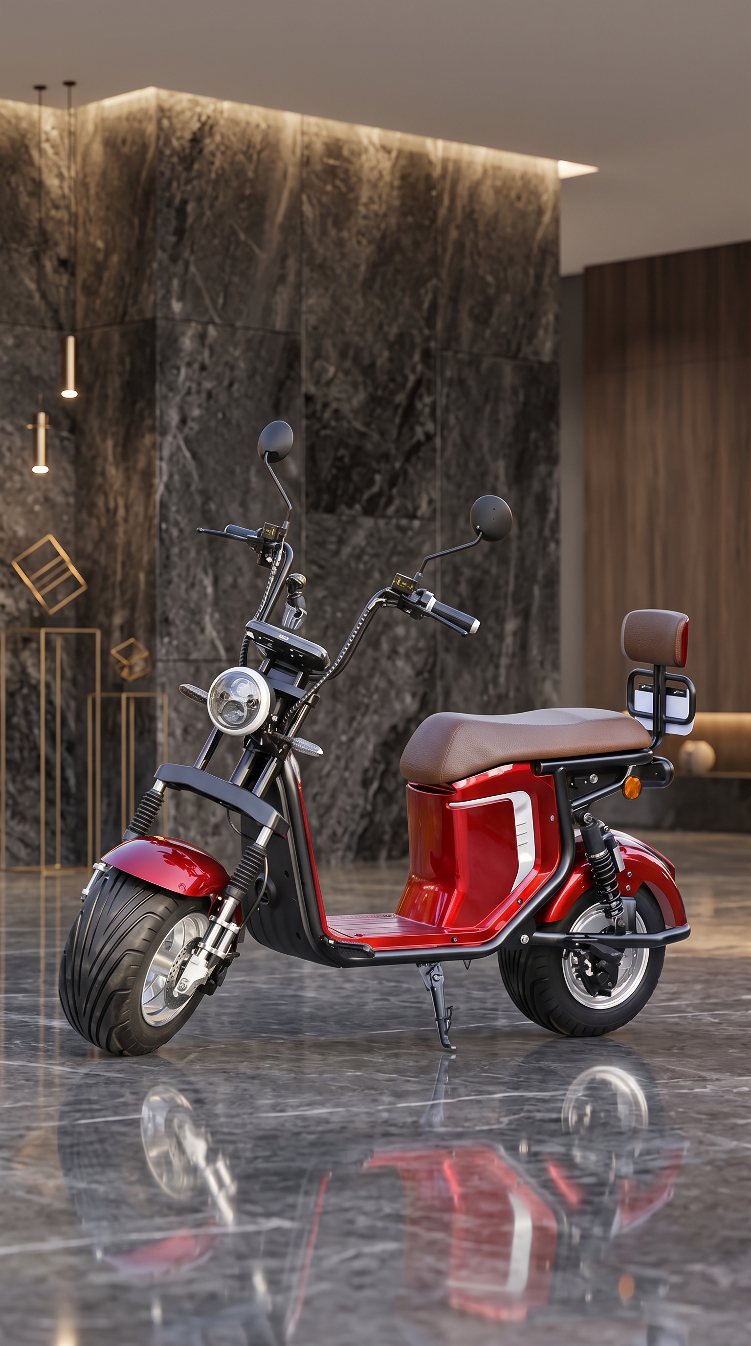 Scooter urbana robusta em ambiente de showroom