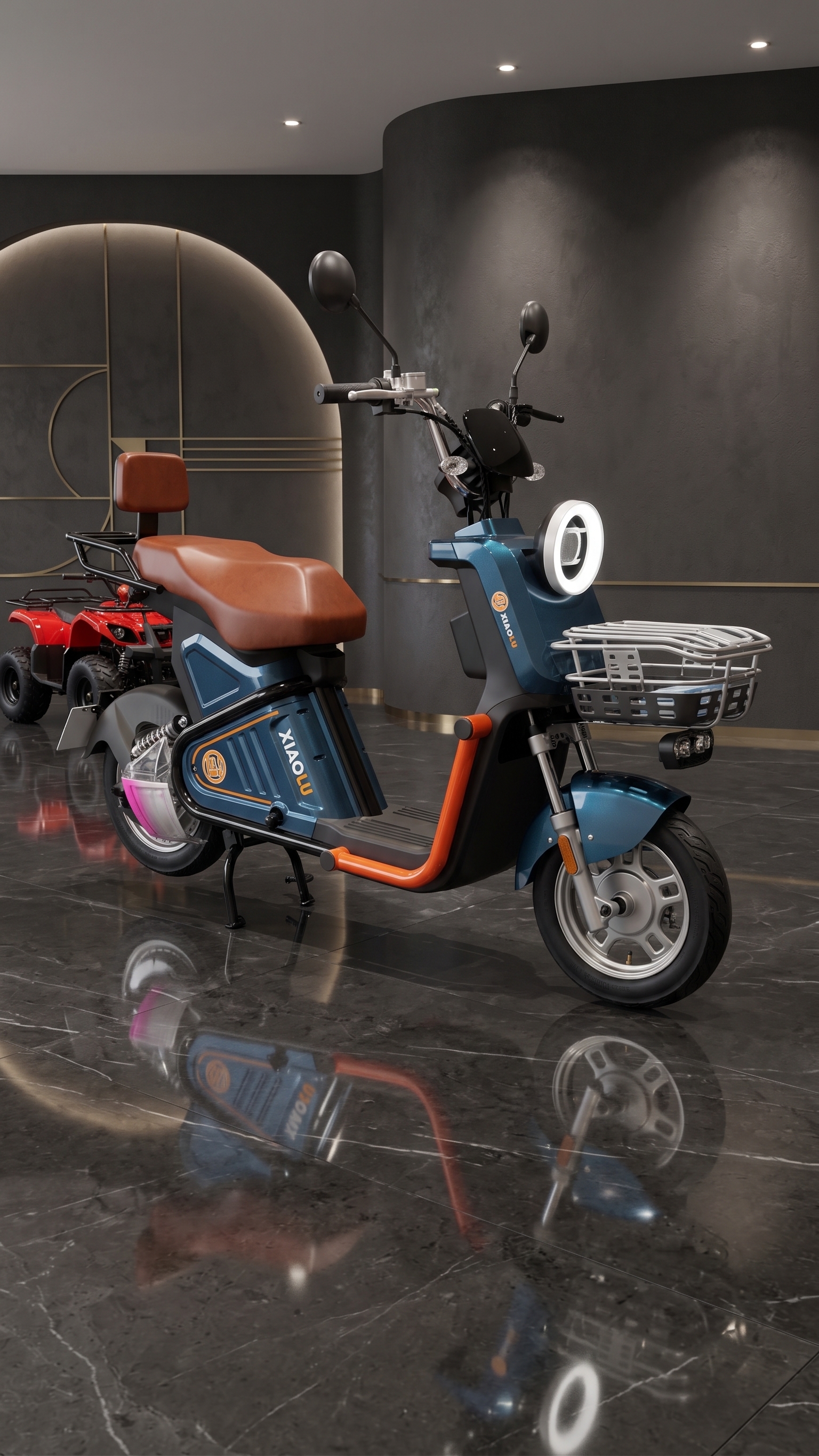 Scooter compacta em ambiente de showroom