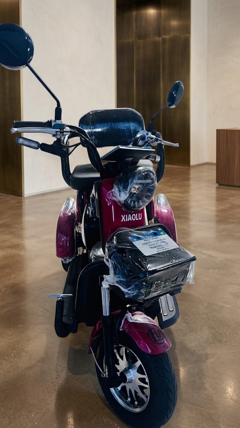 Triciclo elétrico em ambiente de showroom