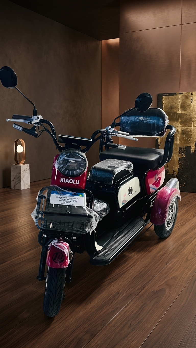 Triciclo multiassento em ambiente de showroom